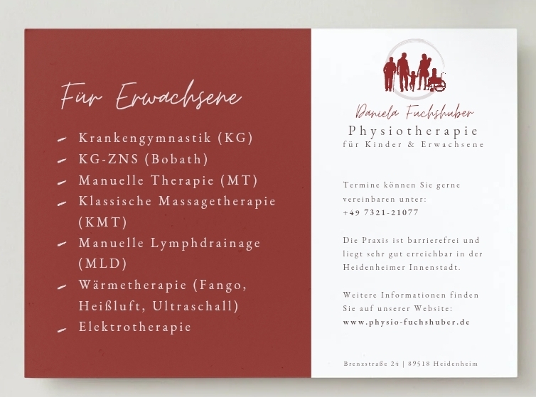 Postkarte mit Physiotherapie-Leistungen für Erwachsene