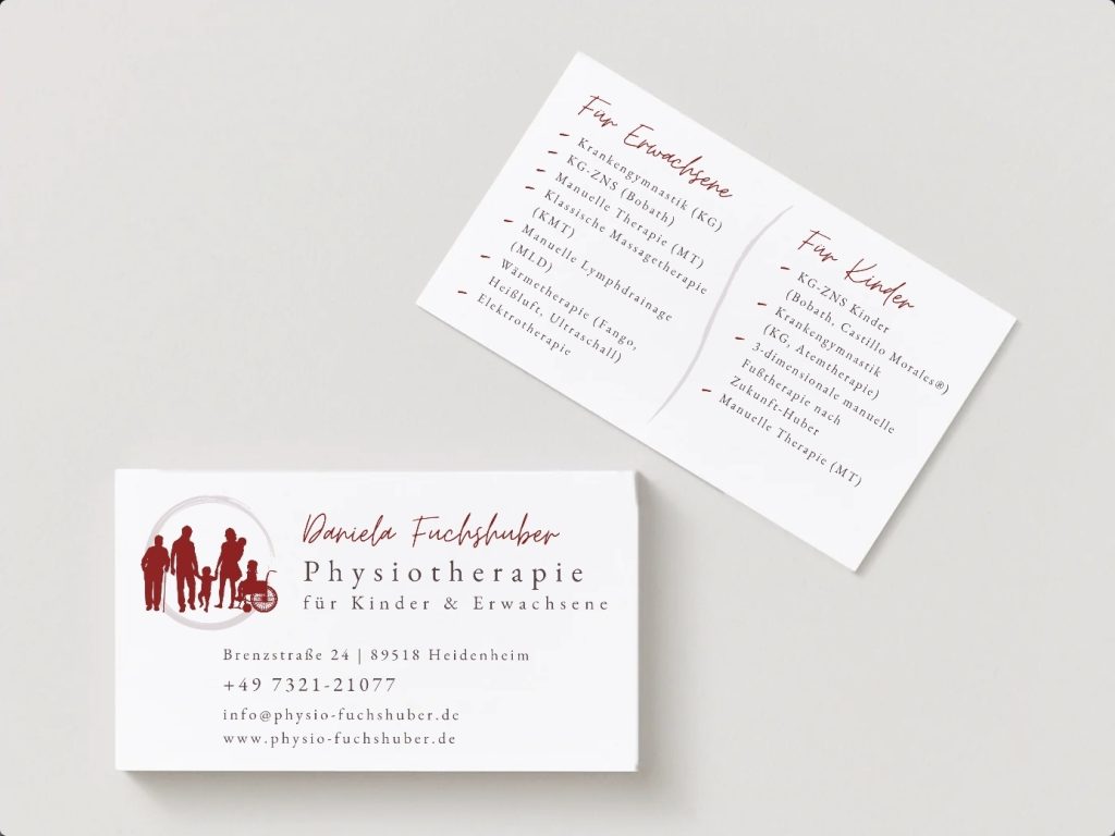 Praxis Visitenkarte mit Logo, Anschrift und Leistungen